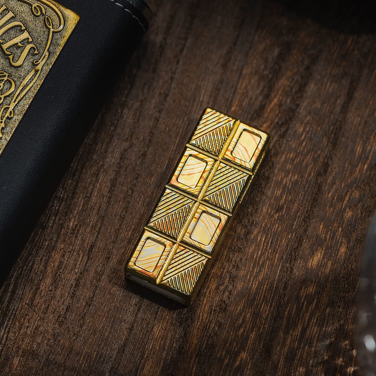Fidget Slider EDC – 01EDC Wafer Biscuit 2.0 Chocolate | Damascus Mokume Zirconium Push Slider