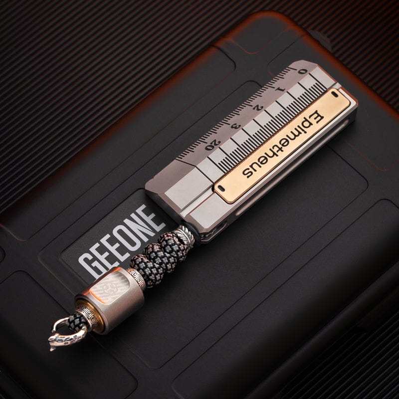 Mechanical Slider – EDCell Quirky Ruler | Titanium Zirconium Brass Ultem EDC Fidget