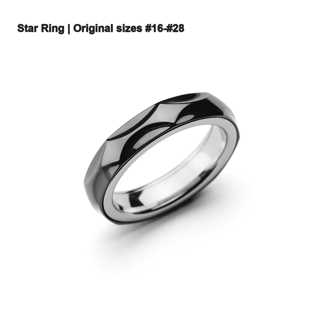 One black-and-silver Star Ring with its patterned outer band