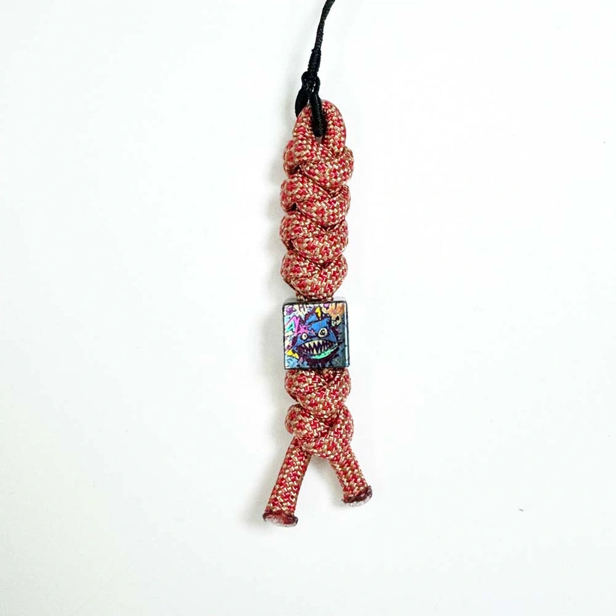 Crazy Shark Titanium Lanyard Beads: two shark beads threaded onto red braided cord (gallery view 09).