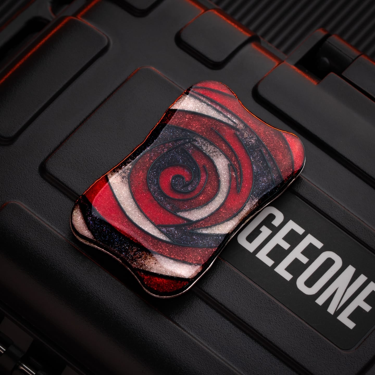 EDC Slider – Peacock Aura Sand | Stainless Steel Titanium Zirconium Sand Push Slider