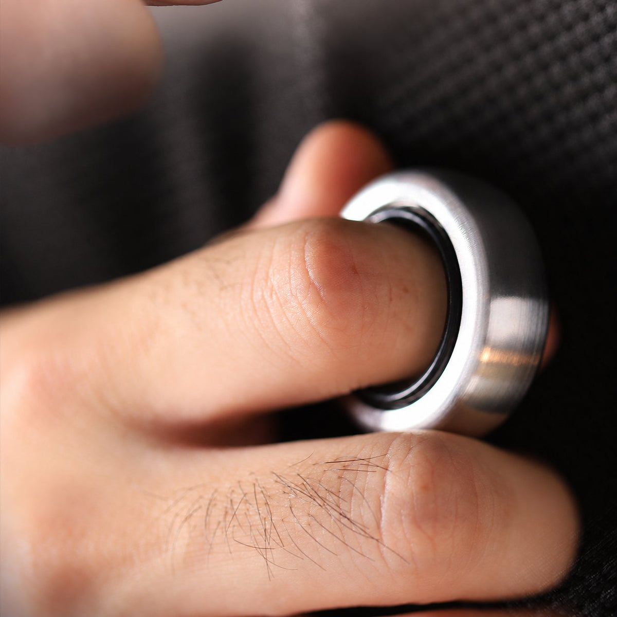 Magnetic Fidget Ring — Silver Stainless Steel / Black Inner Ring