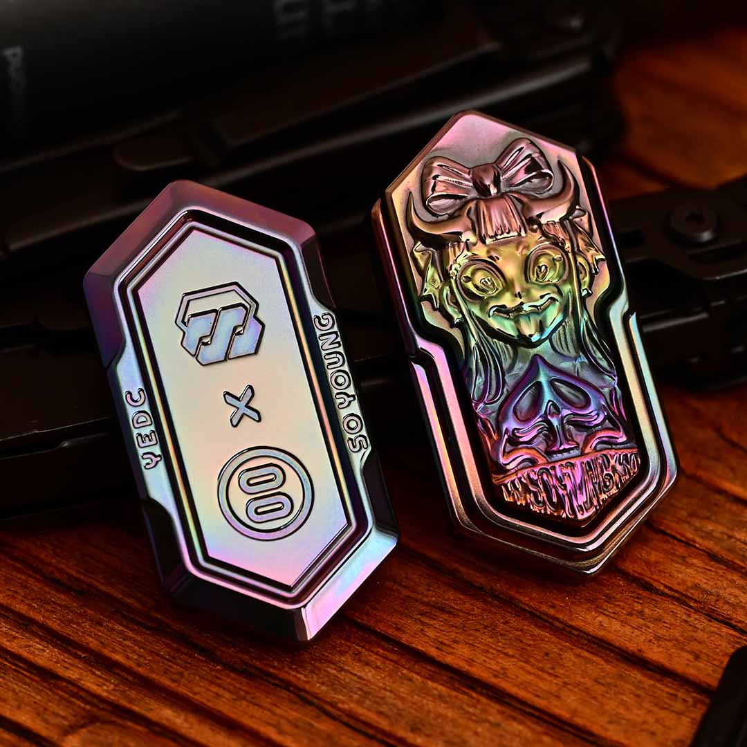 EDC Slider – YEDC Poker Lolita | Stainless Steel Titanium Zirconium Push Slider
