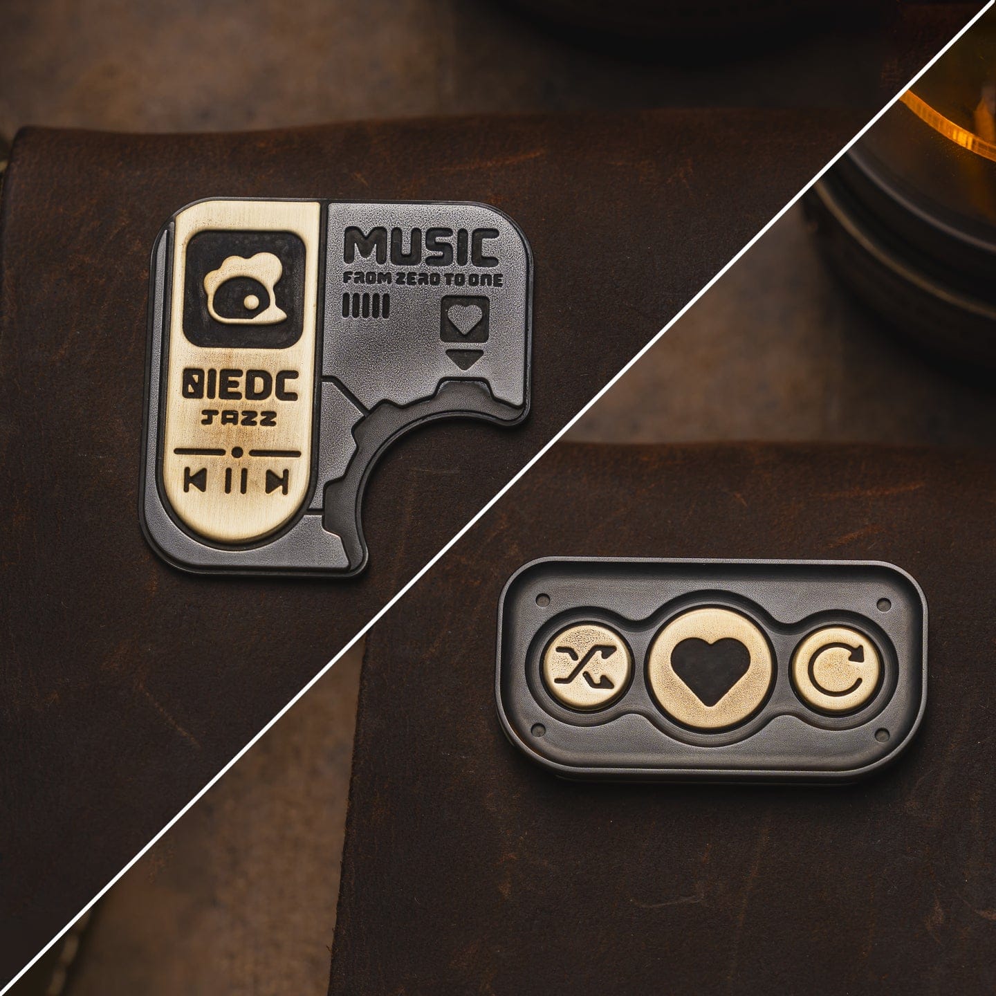 Fidget Slider – 01EDC Maze Block | Titanium Zirconium Brass Copper Push Slider EDC
