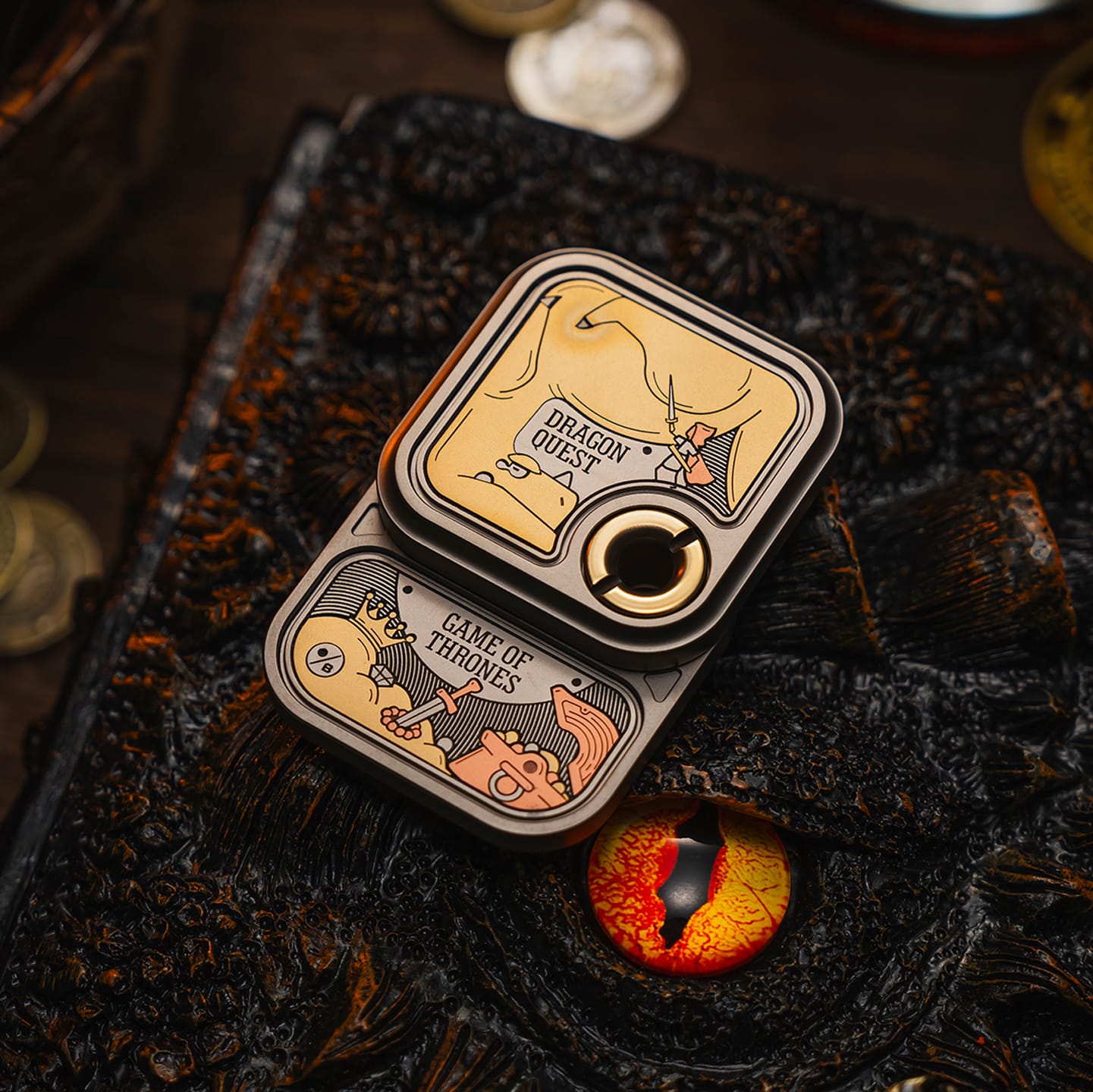 Fidget Slider – 01EDC Maze Block | Titanium Zirconium Brass Copper Push Slider EDC
