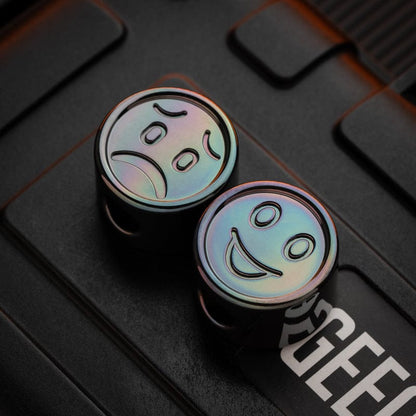 EDC Lanyard Bead – Bad Guy Smile | Titanium Zirconium Damascus Mokuti Super Conductor