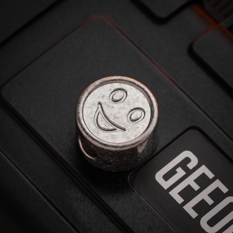EDC Lanyard Bead – Bad Guy Smile | Titanium Zirconium Damascus Mokuti Super Conductor
