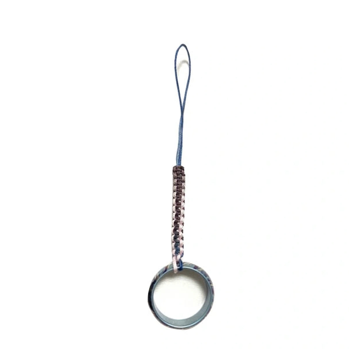 Anodized Titanium Band Ring: ring on a purple woven cord loop (gallery view 16).