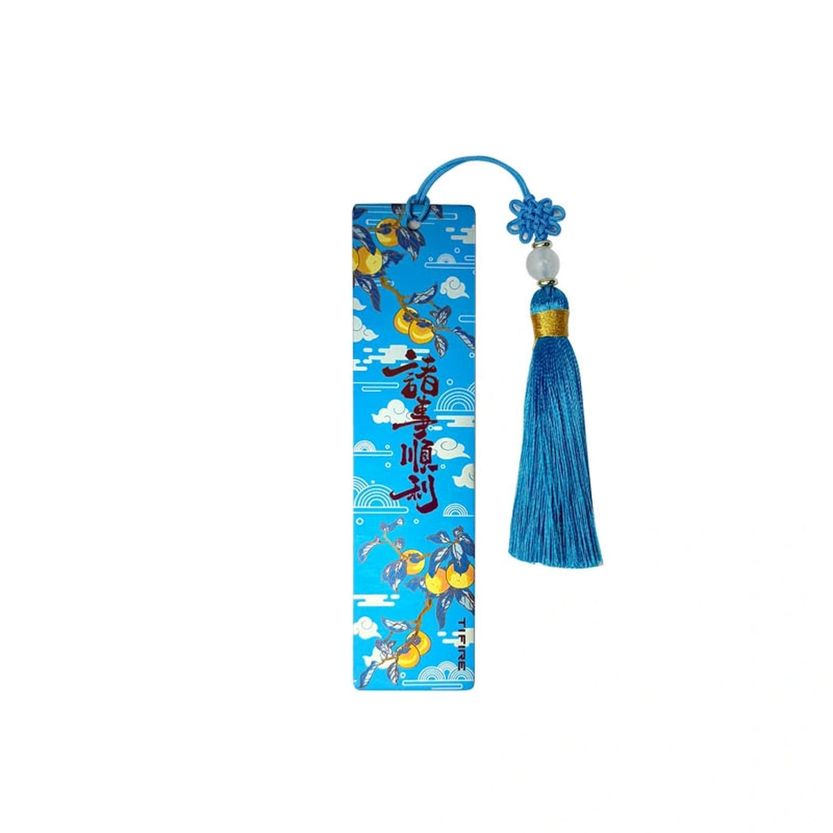 Titanium Tassel Bookmark: blue landscape artwork bookmark with blue tassel (gallery view 11).