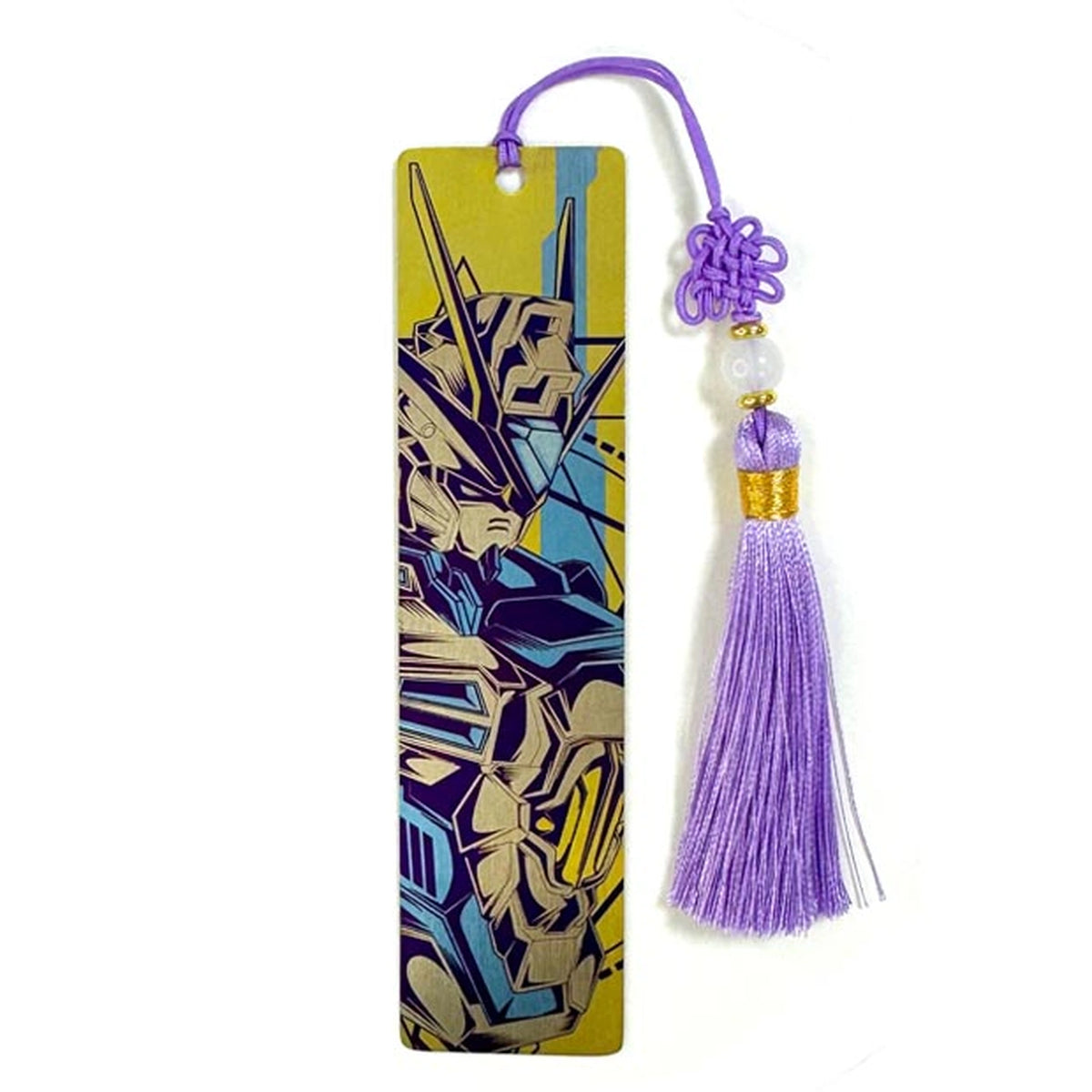 Illustrated Titanium Bookmark: gold mecha artwork bookmark with purple tassel (gallery view 08).