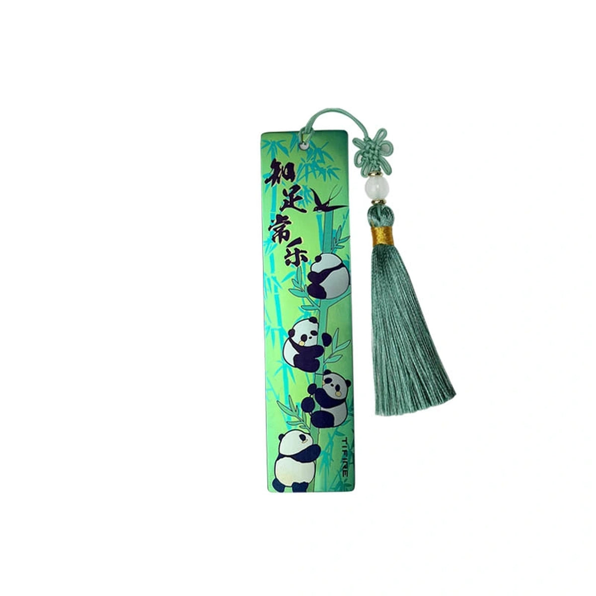 Titanium Tassel Bookmark: green panda artwork bookmark with green tassel (gallery view 10).