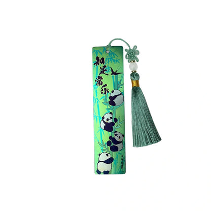 Titanium Tassel Bookmark: green panda artwork bookmark with green tassel (gallery view 10).