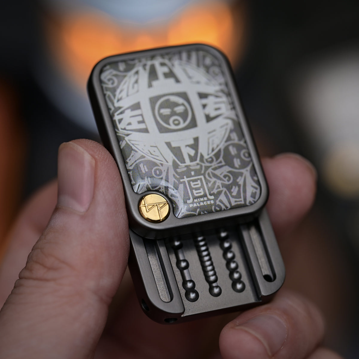 Gunmetal Gold-Logo Mechanical Fidget Slider BPMods Nine-Grid - Sandblasted Gunmetal - Gold Logo
