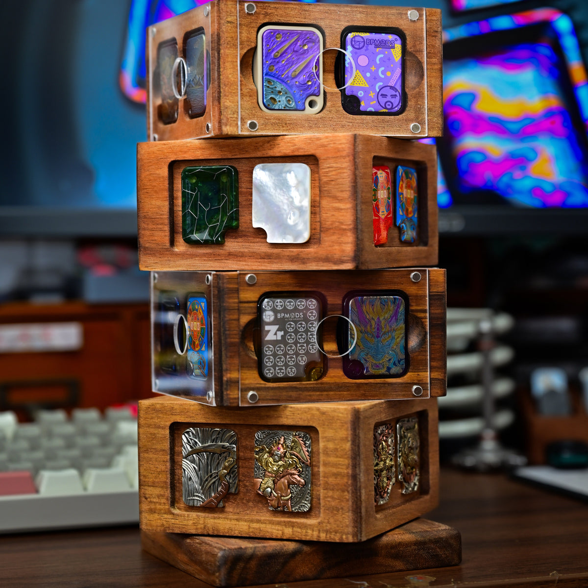 Stackable Acacia-Wood Slider Display Stand BPMods - product view 1