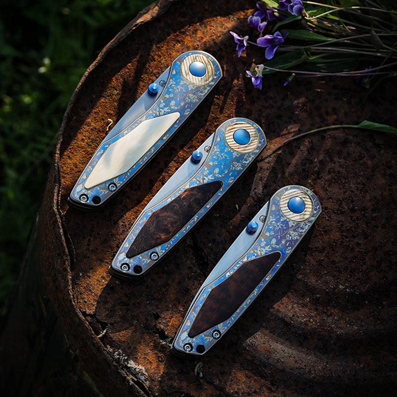Pocket Knife EDC – Changshanqijie Violet | Titanium M390 K390 Snakewood Rosewood Mammoth Ivory