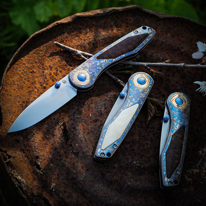 Pocket Knife EDC – Changshanqijie Violet | Titanium M390 K390 Snakewood Rosewood Mammoth Ivory