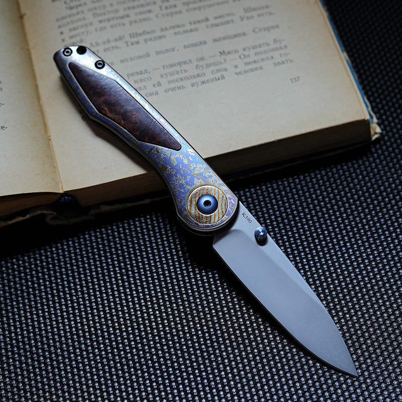 Pocket Knife EDC – Changshanqijie Violet | Titanium M390 K390 Snakewood Rosewood Mammoth Ivory