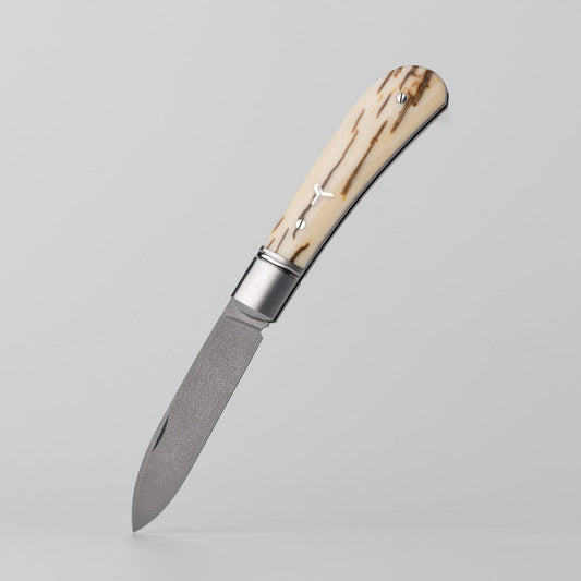 Pocket Knife EDC – Zulu | M390 Wootz Steel Camel Bone Antler Mammoth Ivory Handle