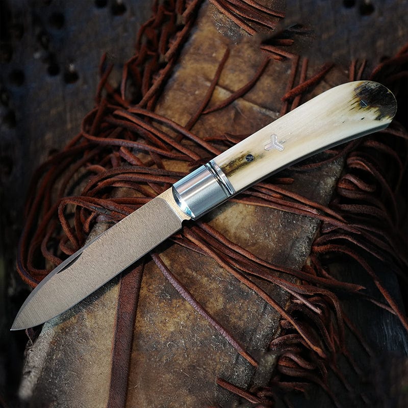 Pocket Knife EDC – Zulu | M390 Wootz Steel Camel Bone Antler Mammoth Ivory Handle