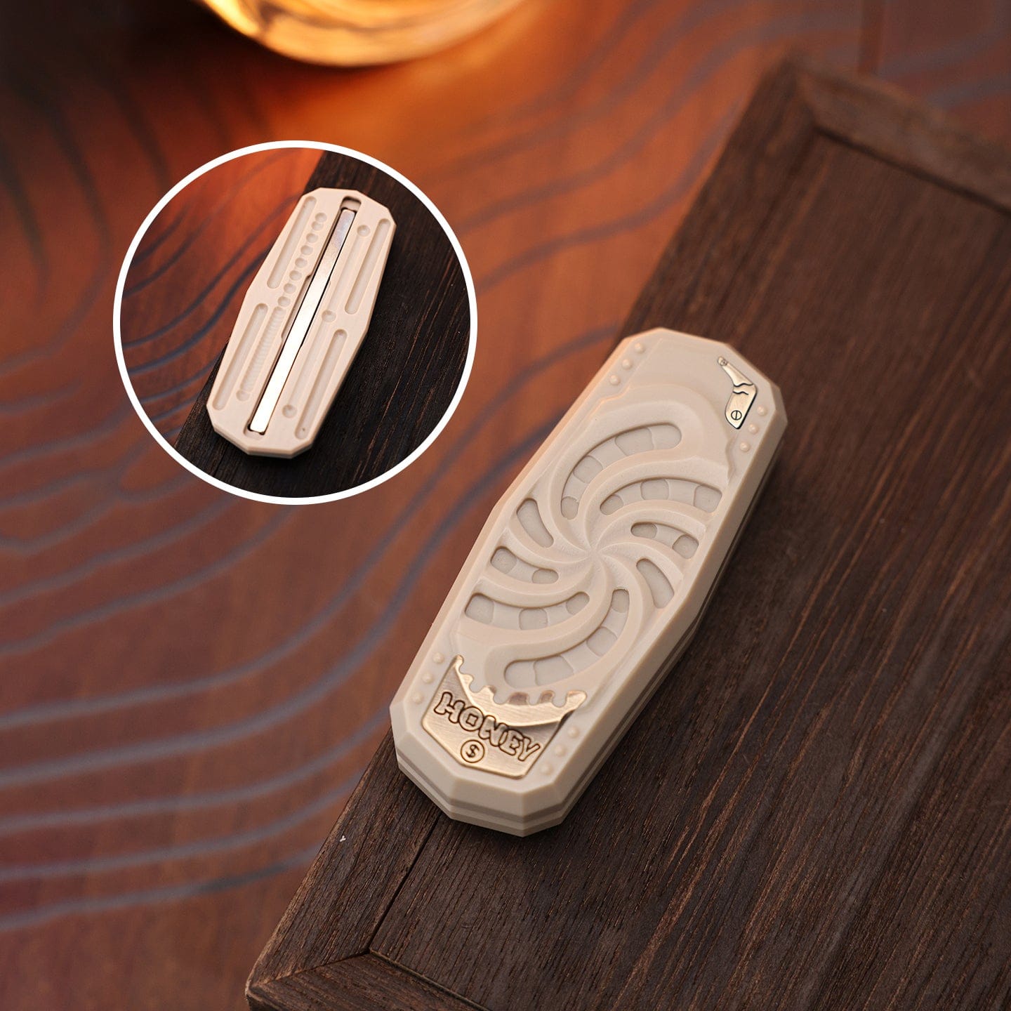 Tactile Slider – Chimago Honey Slider EDC | PMMA PEEK Ultem Stainless Steel Push Slider