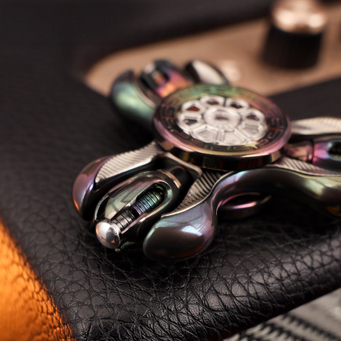 Gyroscope Toy – Chimago Prayer Wheel | Blackened Zirconium Oil Slick EDC Spinner