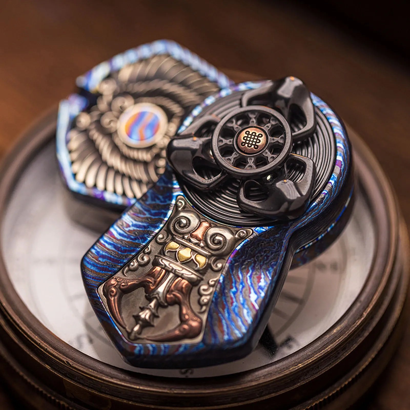 Mechanical Fidget Slider Chimago Garuda Ratchet Rotor EDC Desk Play in Zirconium Display Edition