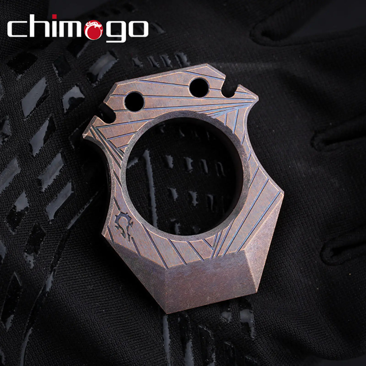Chimago Ghost Brass Knuckle Bottle Opener EDC Pocket Carry Tool in Tribal Laser Stonewashed Brass