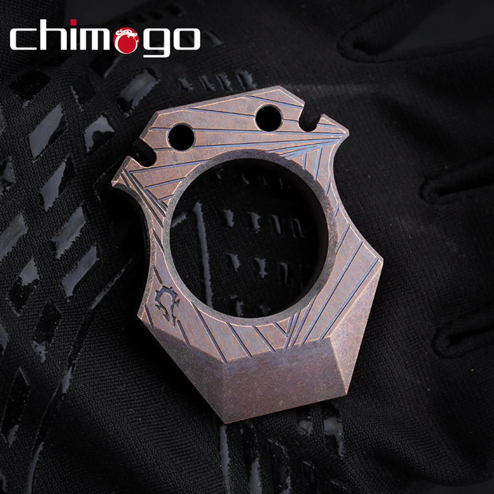 Chimago Ghost Brass Knuckle Bottle Opener EDC Pocket Carry Tool in Tribal Laser Stonewashed Brass