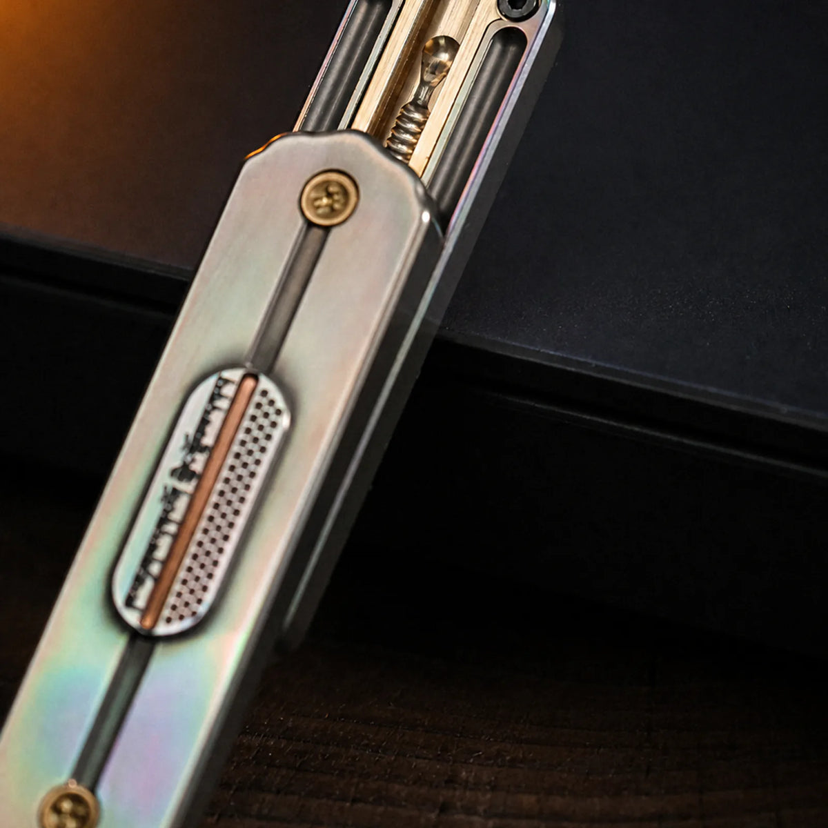 Titanium Chimago Hada mechanical fidget slider close view