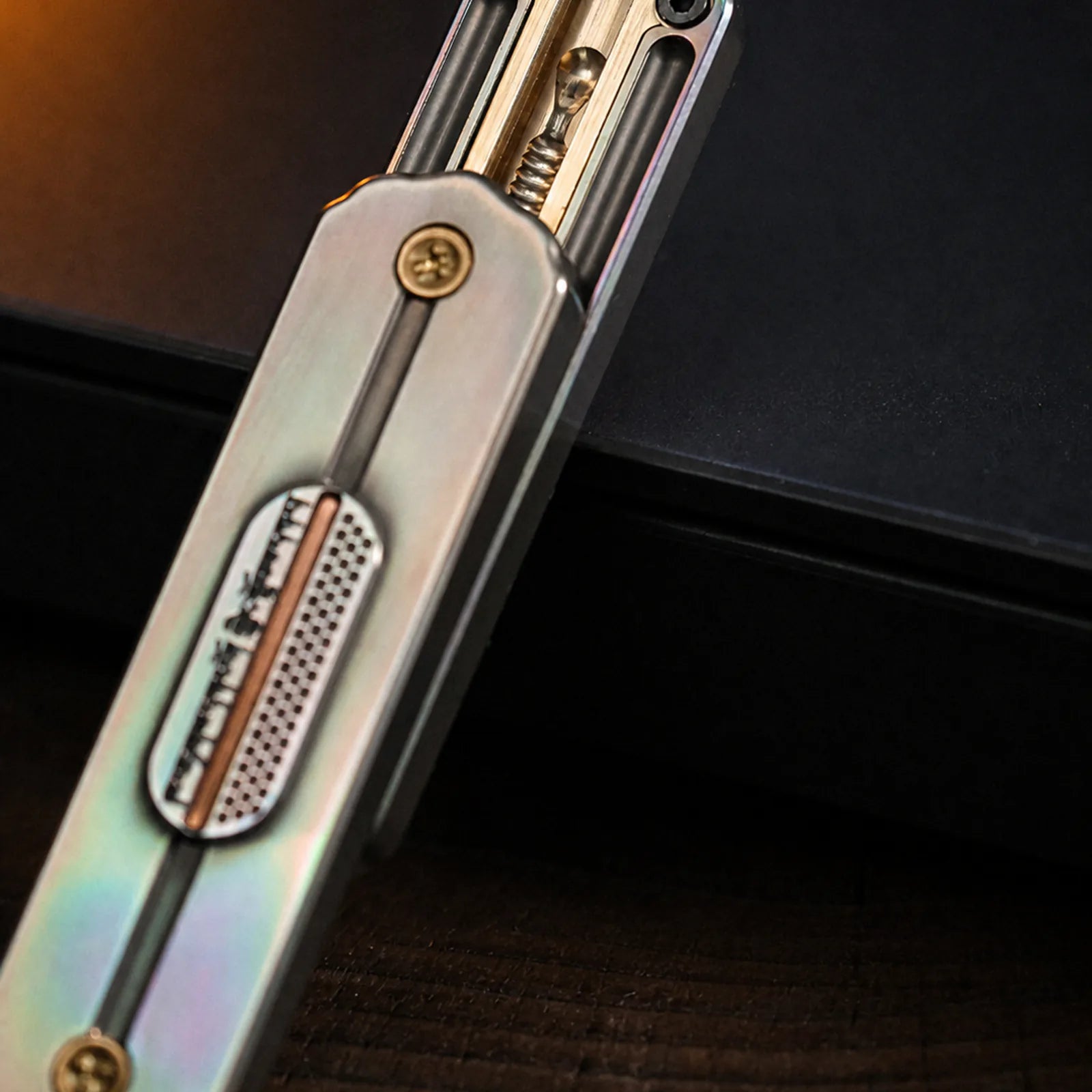 Titanium Chimago Hada mechanical fidget slider close view