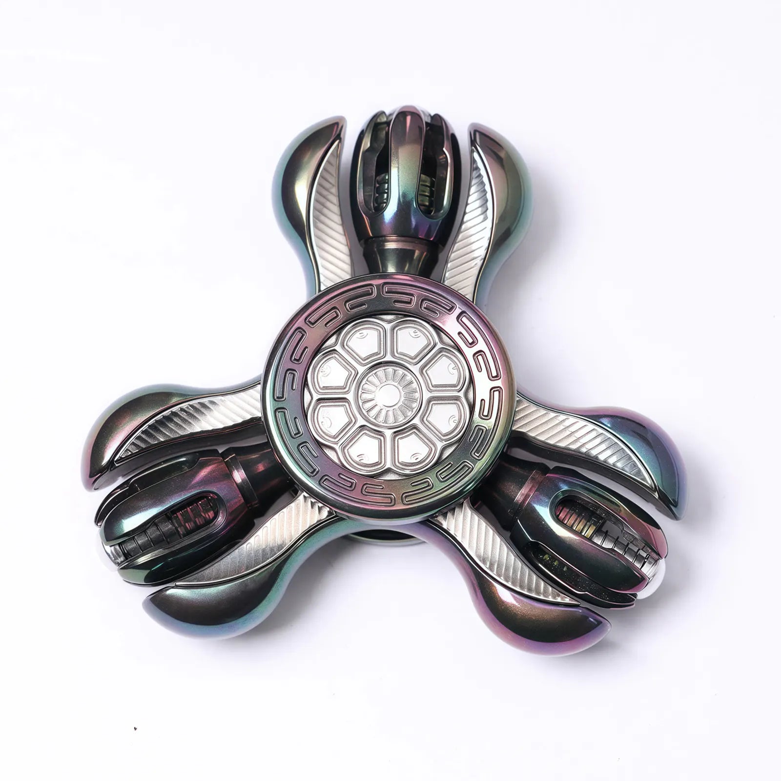 Metal Fidget Spinner Chimago Prayer Wheel Open Wing for EDC Desk Play in Zirconium Color