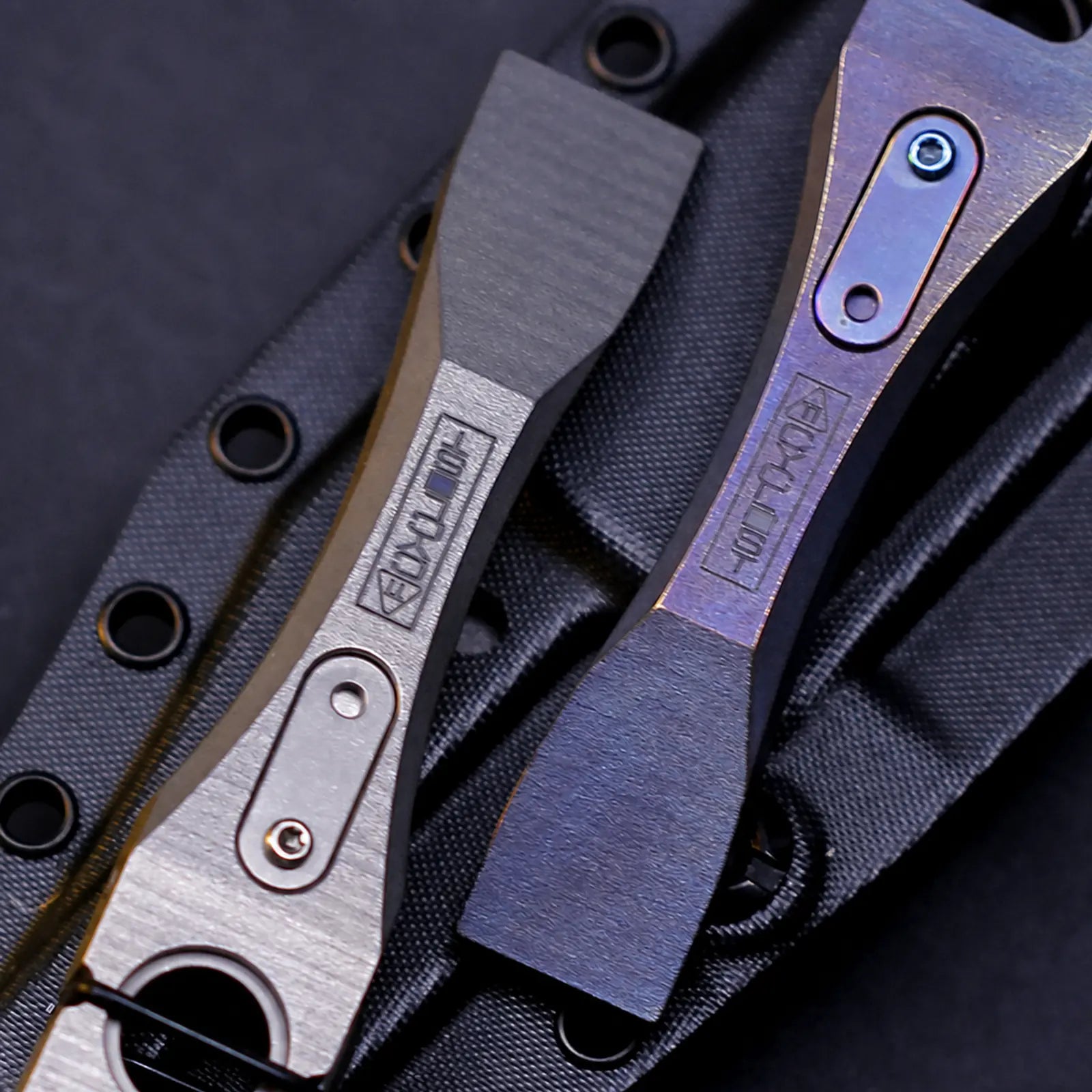 Titanium pry bars displayed in a protective organizer