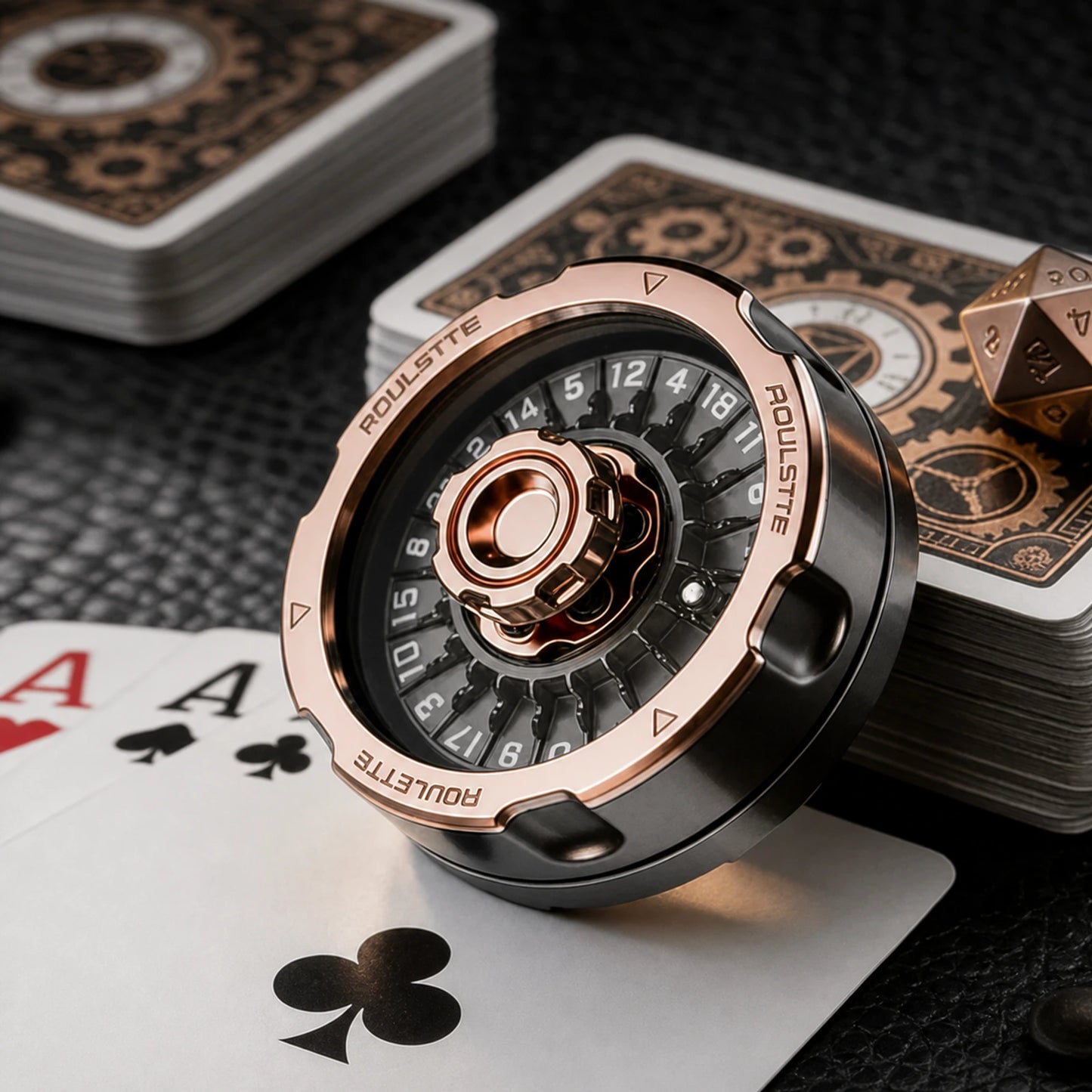 D20 decision spinner with independently rotating outer ring
