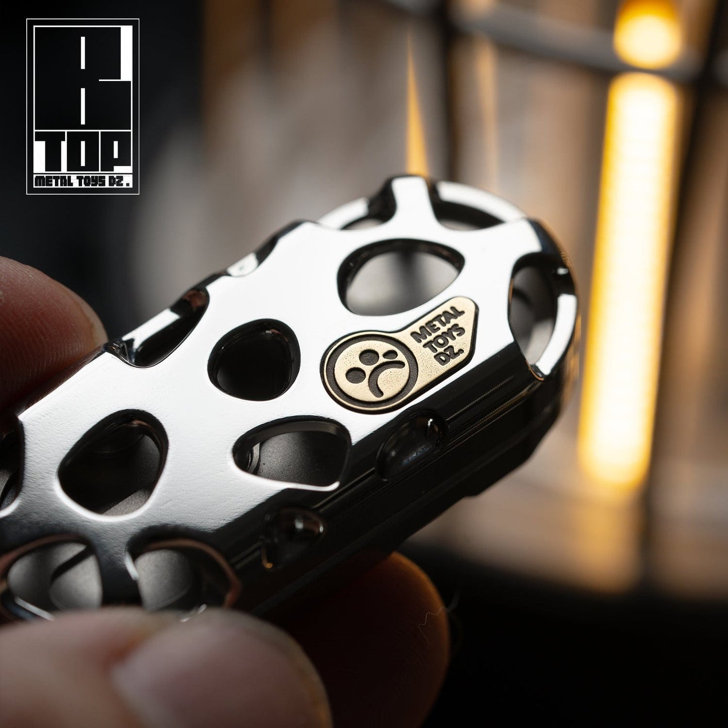 Fidget Slider EDC – DZ Top B Kong | Brass Stainless Steel Hollow CNC Push Slider