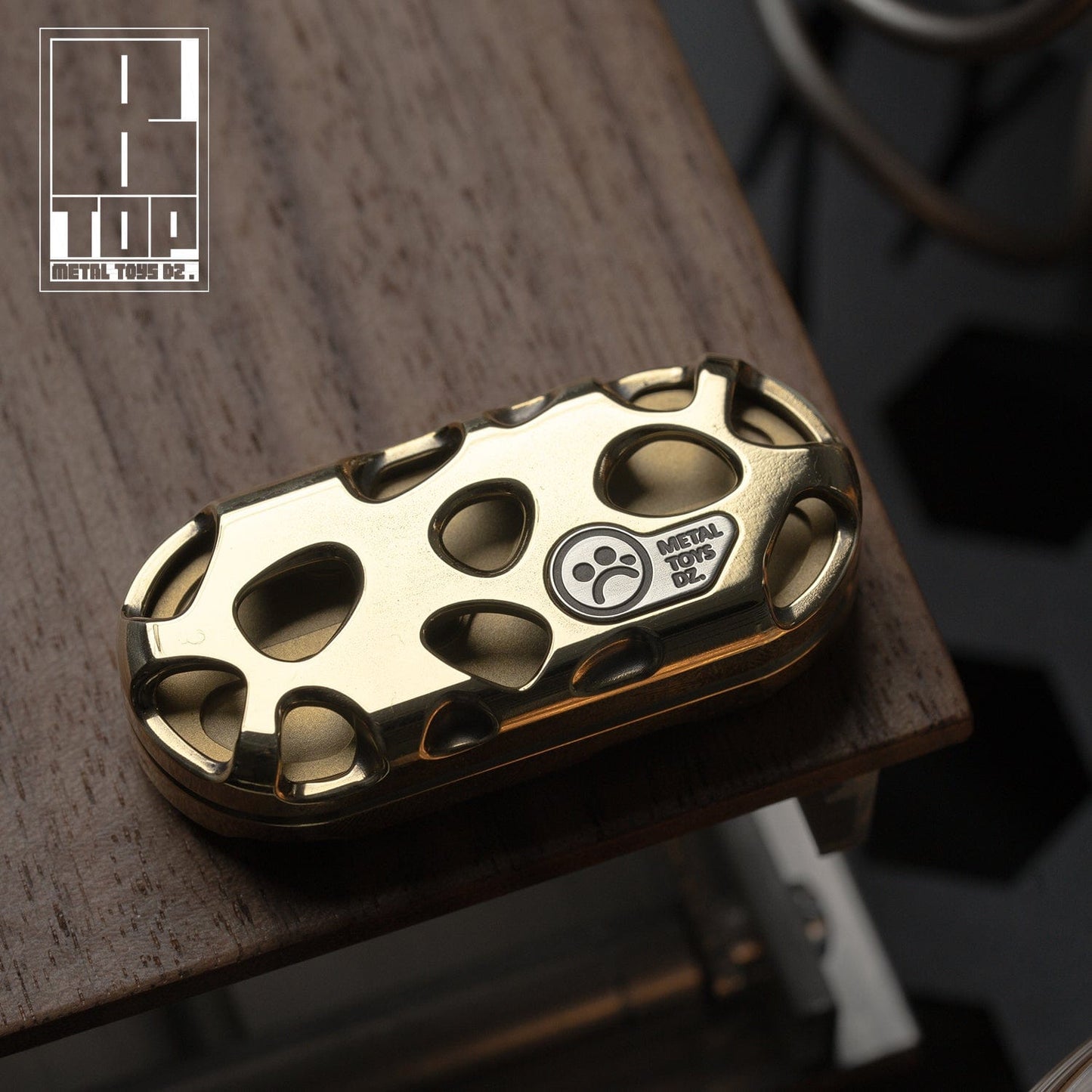 Fidget Slider EDC – DZ Top B Kong | Brass Stainless Steel Hollow CNC Push Slider