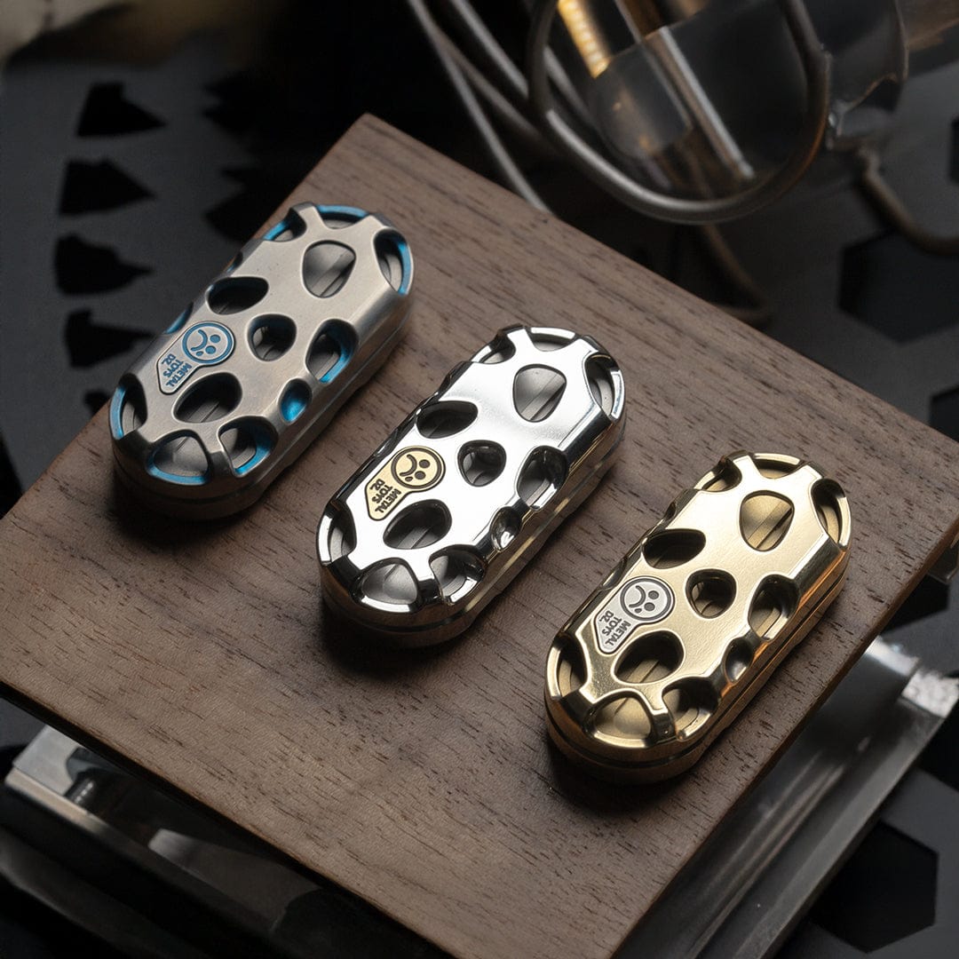 Fidget Slider EDC – DZ Top B Kong | Brass Stainless Steel Hollow CNC Push Slider