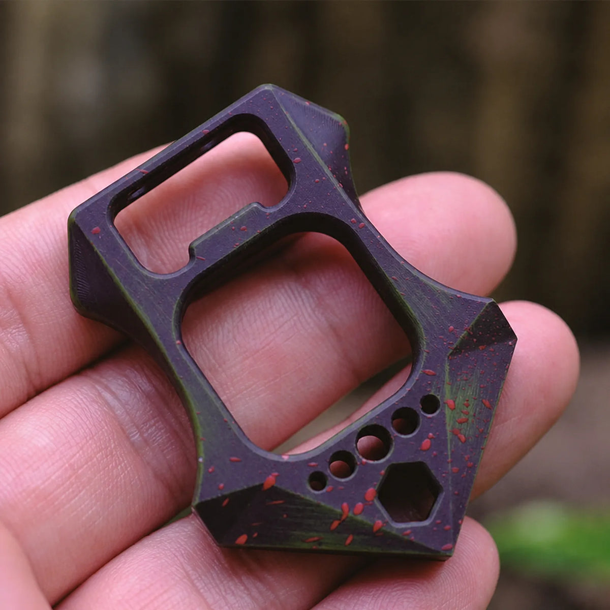 FatMan Single Finger Brass Knuckle Bottle Opener EDC Pocket Tool in Battle Worn Blood Splatter