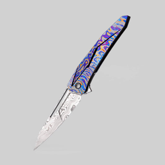 Folding Knife – Fengli Prism | Titanium Damascus Zircuti M390 DLC EDC Pocket Knife
