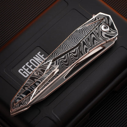Folding Knife – Fengli Prism | Titanium Damascus Zircuti M390 DLC EDC Pocket Knife