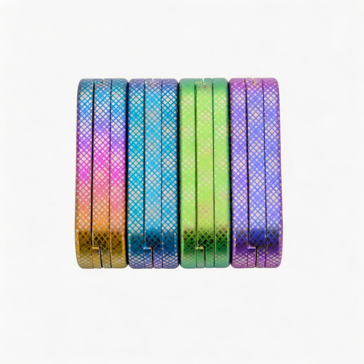 Titanium Press-Action Fidget Slider: anodized edge colors in a side-view row (gallery view 03).