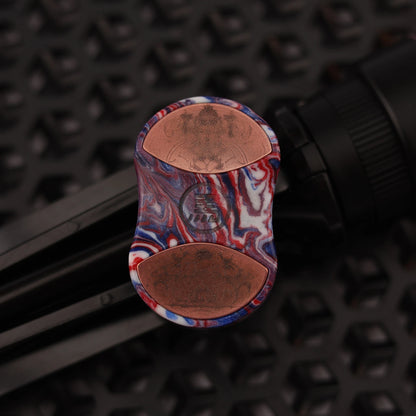 Engraved copper rear inlay on CHIMAGO Wrath fidget slider