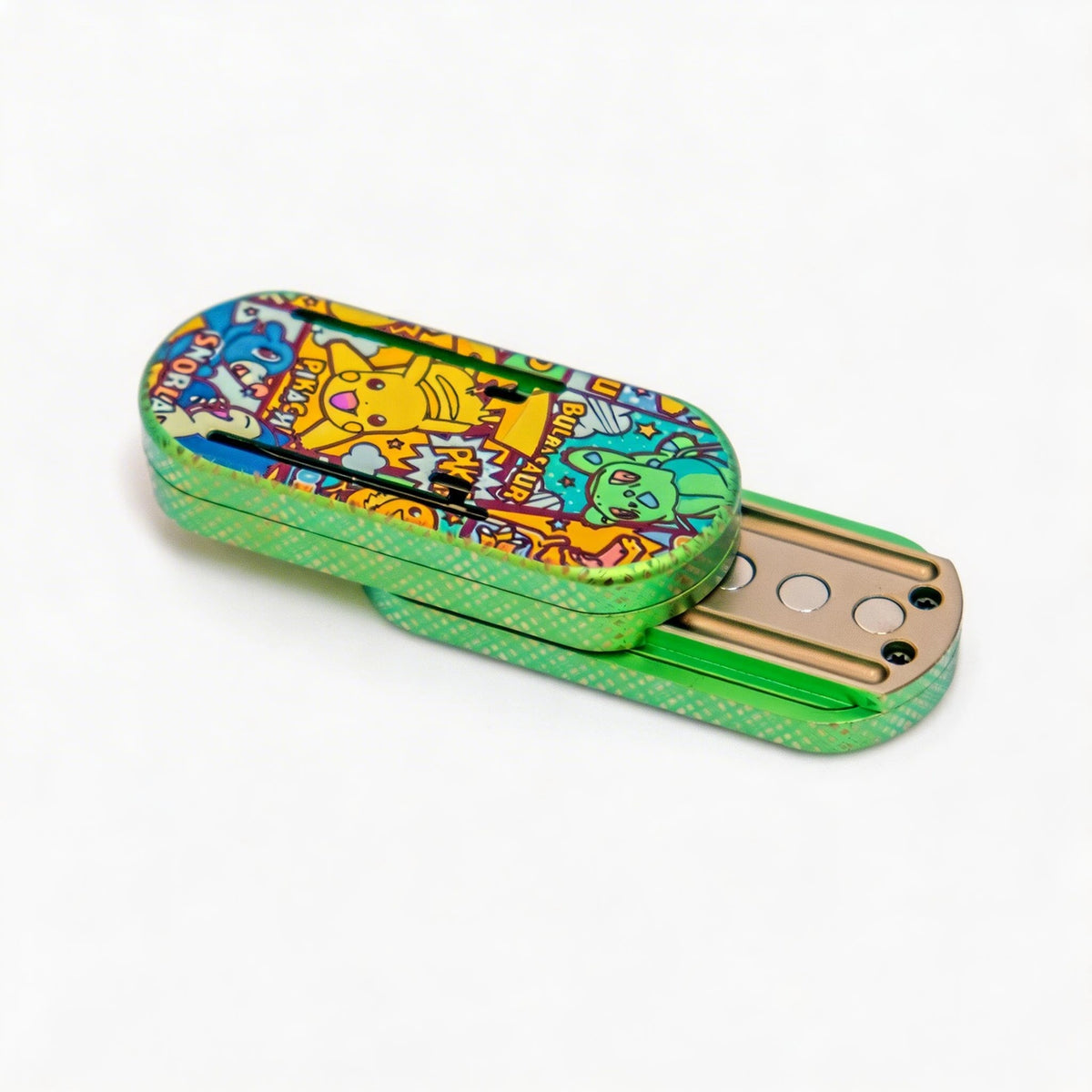 Titanium Press-Action Fidget Slider: character slider partially open showing inner plate (gallery view 04).