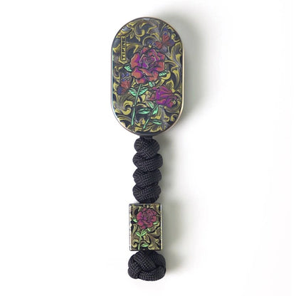 Rose Swirl Titanium Rotary Fidget Slider: closed rose slider with matching bead lanyard (gallery view 05).