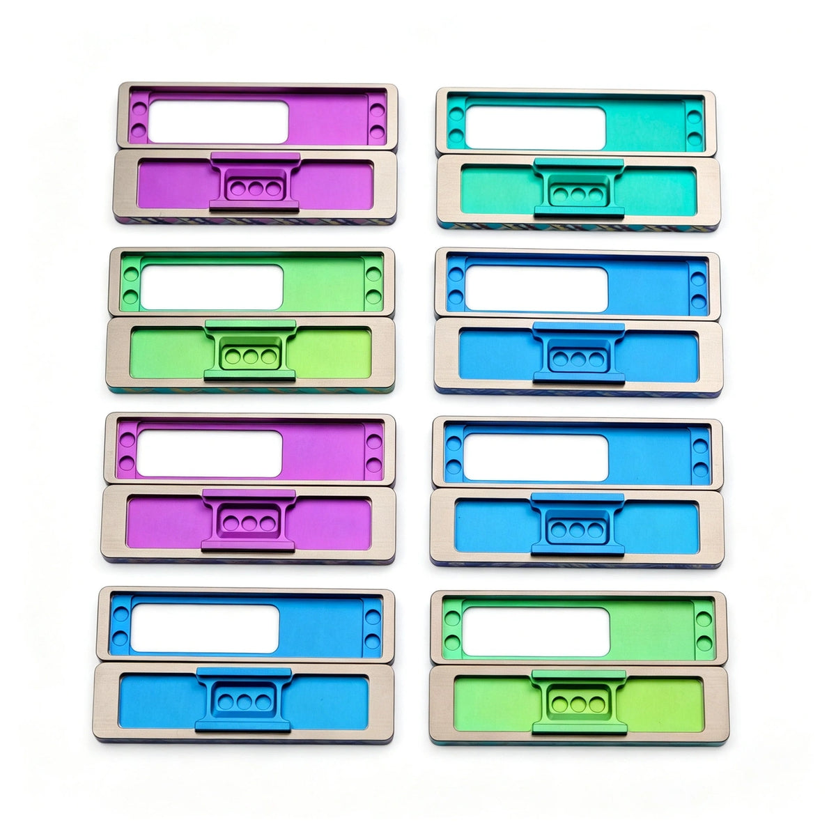 Titanium Chocolate-Style Slider Covers: anodized undersides and cover openings compared (gallery view 02).