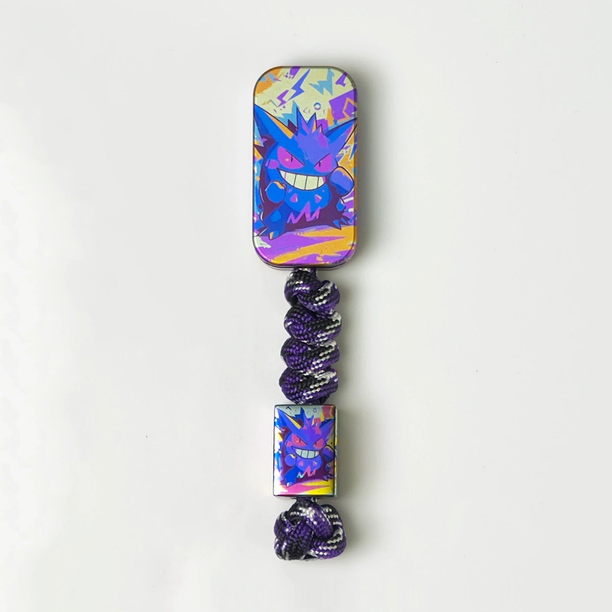 Gengar Artwork Titanium Fidget Slider: illustrated slider on purple bead lanyard (gallery view 03).