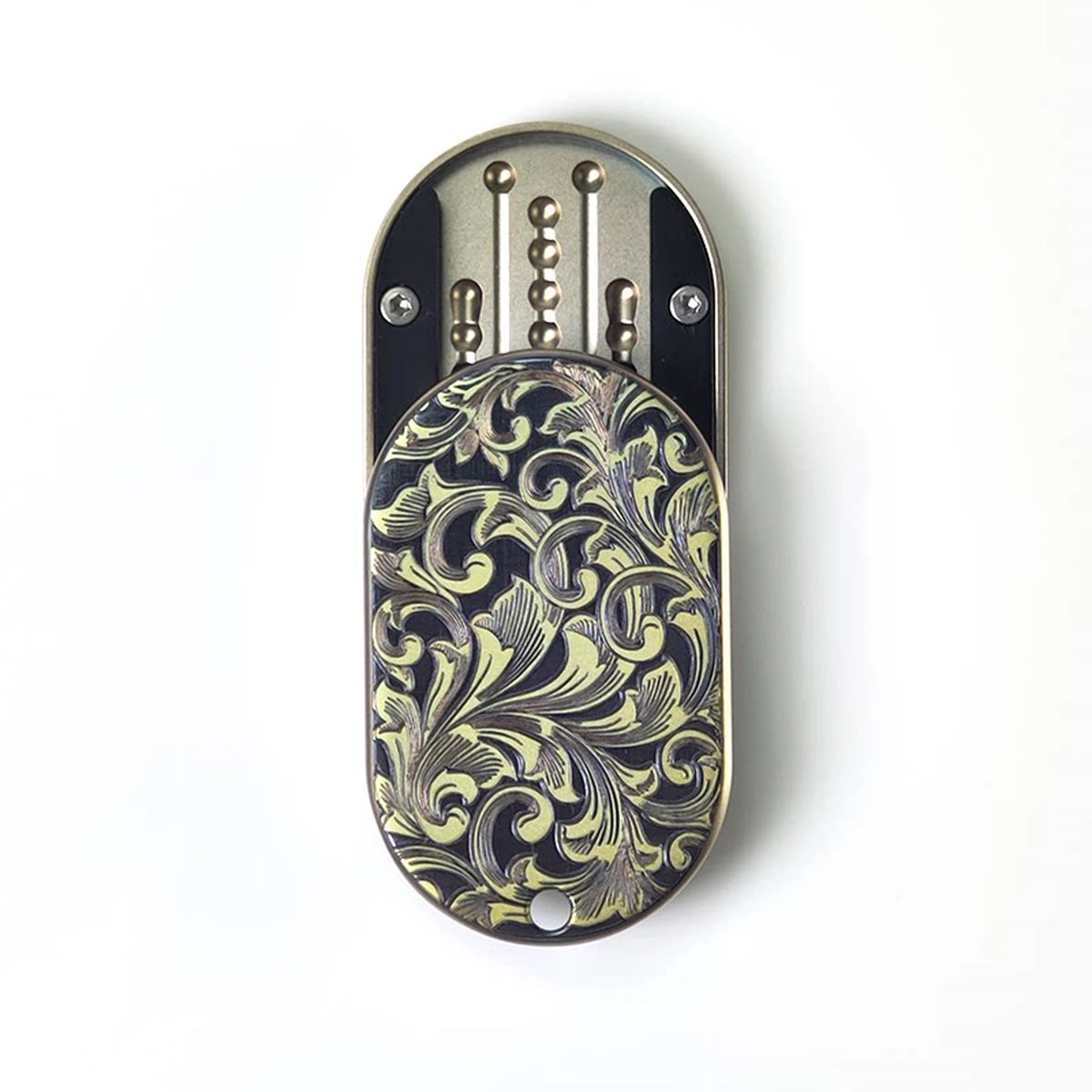 Rose Swirl Titanium Rotary Fidget Slider: open rose slider showing internal tracks (gallery view 03).