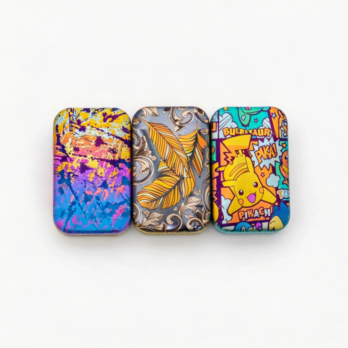 Rotating Titanium Fidget Slider: reordered splatter feather and character designs (gallery view 02).
