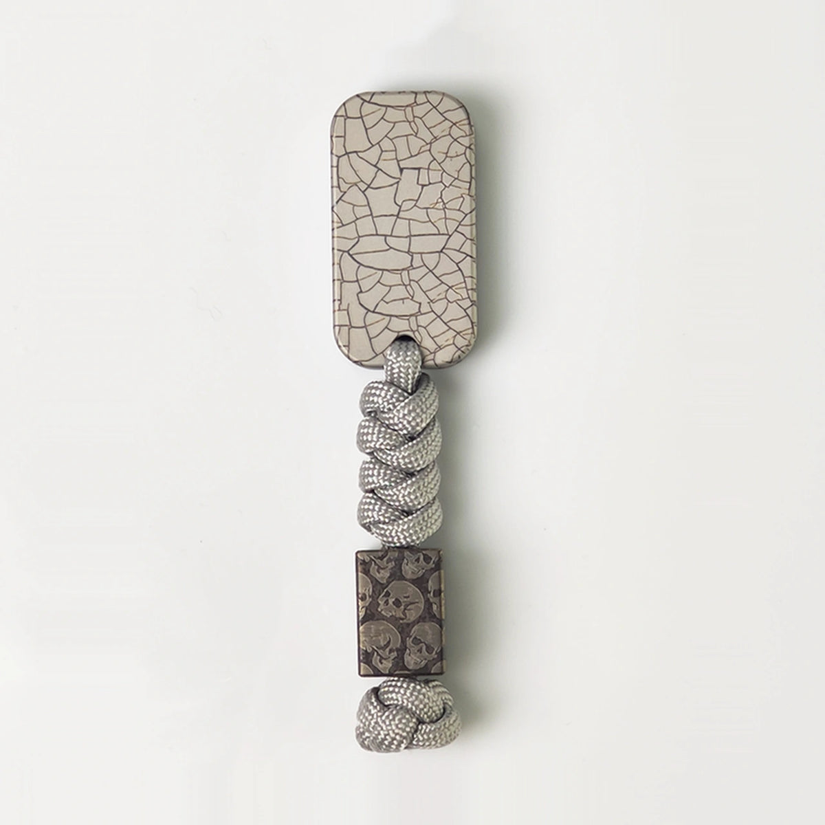 Crackle Pattern Titanium Fidget Slider: reverse crackle slider on gray bead lanyard (gallery view 05).
