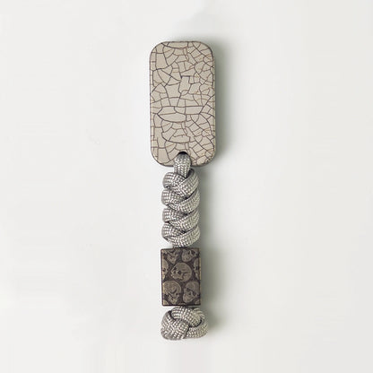 Crackle Pattern Titanium Fidget Slider: reverse crackle slider on gray bead lanyard (gallery view 05).