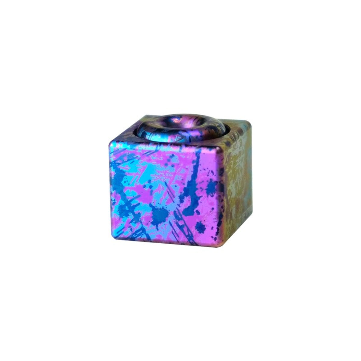 Square Titanium Fidget Spinner: splatter square spinner shown without handle (gallery view 06).